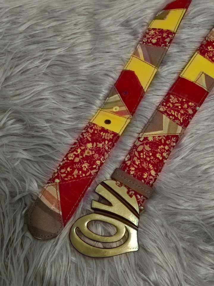 Lucky Brand Floral Patchwork Belt Multicolor Brass Love Heart Buckle Size 28  - Image 4 of 4