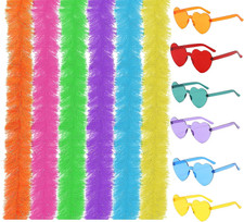 6 PCS Multipack Feather Boas with 6 PCS Frameless Sunglasses, 6.6Ft Fancy Dress