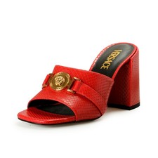 Versace Women's Red 100 Leather Gold Medusa Mules Sandals Shoes US 6 IT 36