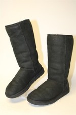 UGG Black Suede Shearling Classic Tall Womens Size 8 39 Pull On Warm Boots 5815