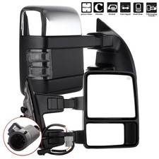 For 99-07 F250 Super Duty Truck Pair Power Signal Heated Chrome Tow Mirrors