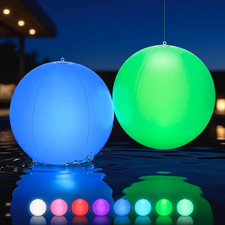 HAPIKAY Solar Floating Pool Lights, 2 Pack, 14-Inch Auto Color-Changing LED Ligh