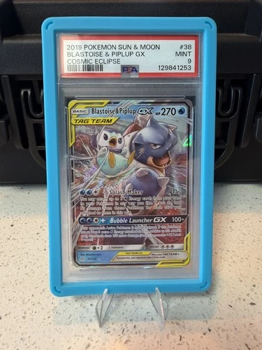 Pokémon Blastoise & Piplup GX Sm-Cosmic Eclipse 38/236 Ultra Rare Holo PSA 9
