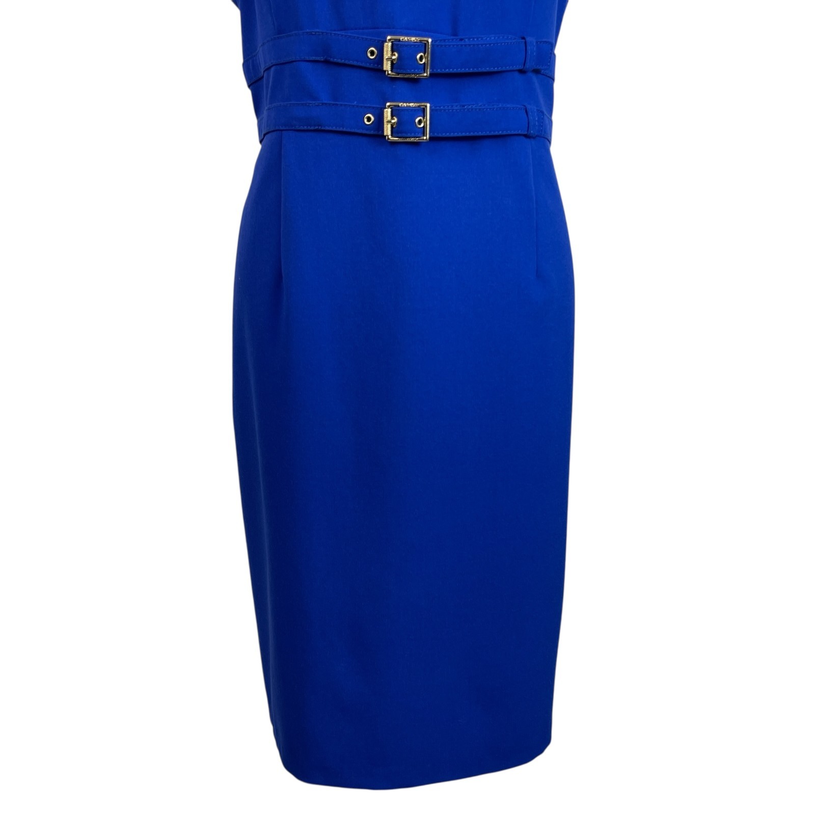 Calvin Klein Women's Dress 14 Royal Blue Sleeveless Sheath Double Belt Waist thumbnail 4