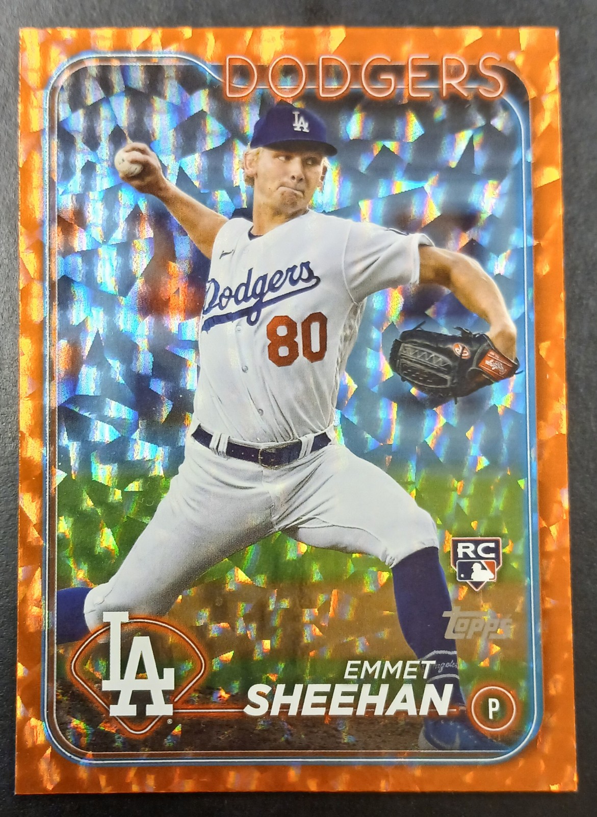 2024 Topps #283 Emmet Sheehan Orange Crackle Foil #/299 Dodgers RC