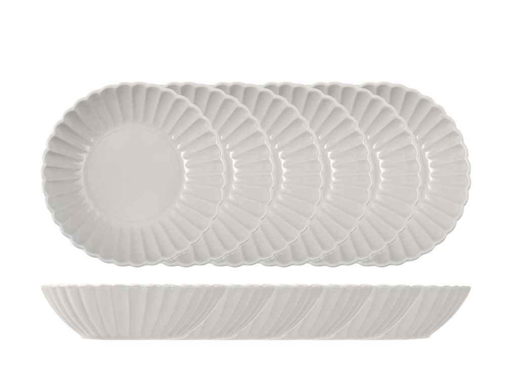 6 Lotus Deep Plates In Gray Stoneware 18 Cm. Plates With Wing Shape