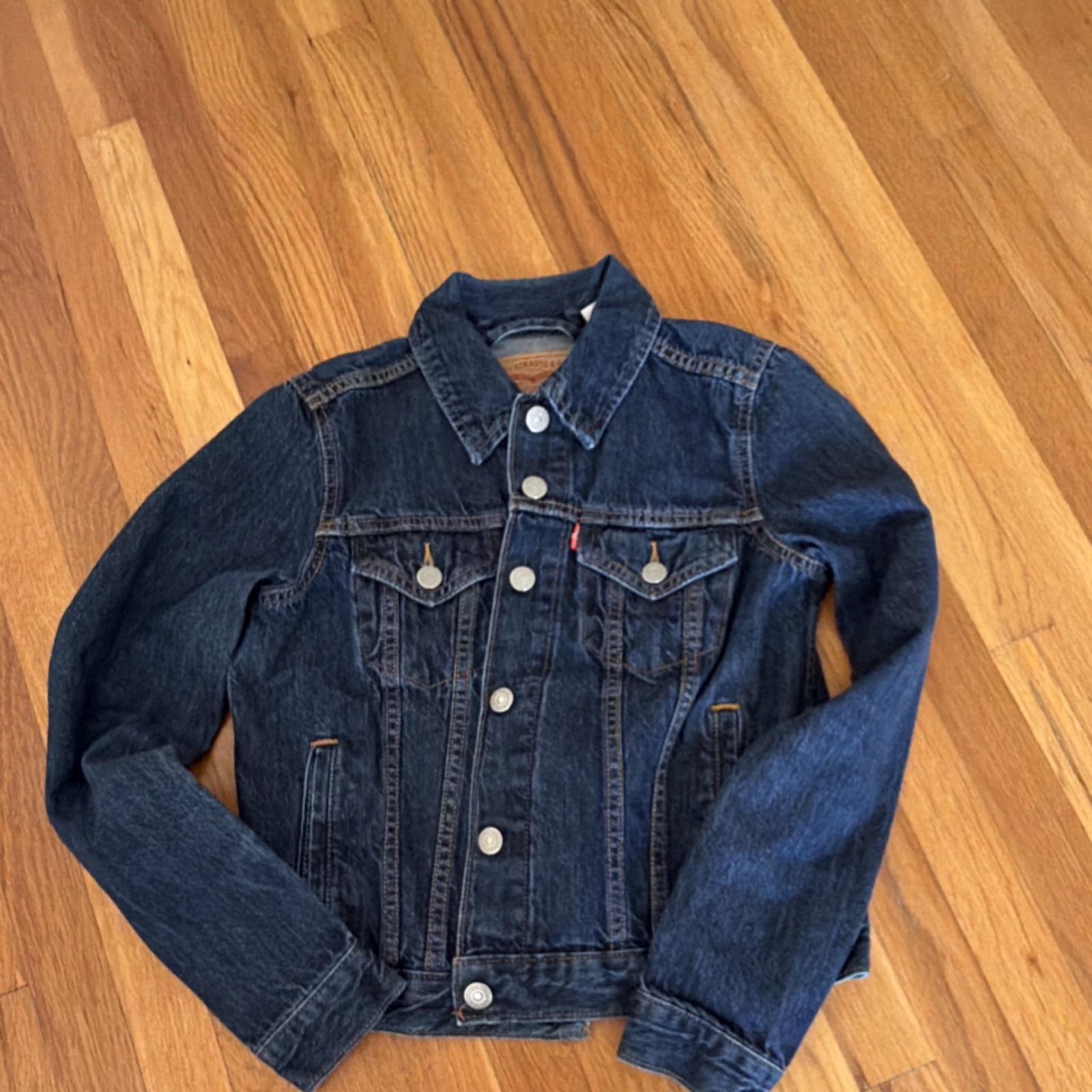 Levi's Blue Collared Button Jean Jacket Pockets S… - image 14