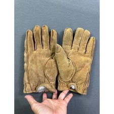 Vintage Tan Suede Leather Gloves Faux Shearling Lined Buckle Wrist Strap Brown