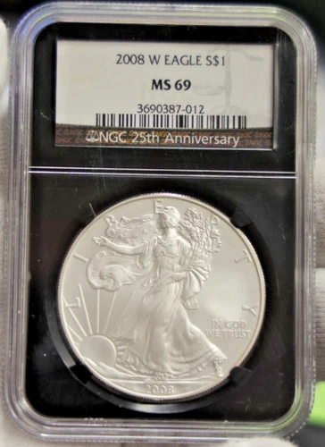 2008 (W) Burnished  US Silver Eagle $1 NGC MS69 Black Core Slab