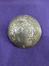 SOLID Sterling Silver Scarf Slide Floral Concho Vintage Western Bridle