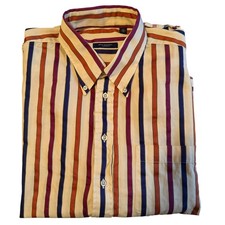 Burberry London Men's Button Down Dress Shirt Sz XL Yellow Striped USA