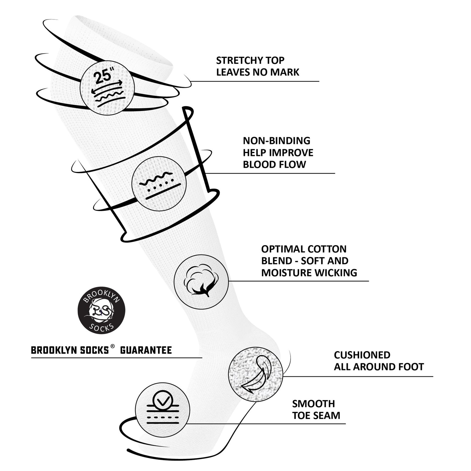 4 Pairs of Over the Knee Non-Binding Cotton Diabetic Neuropathy Socks, White,...