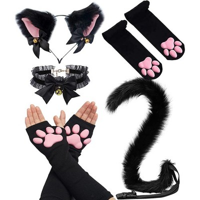 Cat Paw Cosplay Set, Cat Paw Gloves Mittens with Cat Ears Mask Cute Cat Paw T...