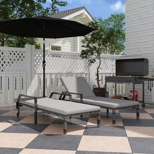 Rattan Garden Sun Lounger Set of 2 w/ Adjustable Backrest & Wheels