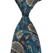 New Luxury Paisley Blue Beige Brown Jacquard Woven Men's Silk Skinny Tie Necktie