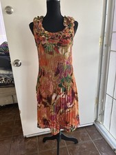 Amanda Lane Multicolor Floral Chiffon Ruffle Pleated A-Line Dress Size 6