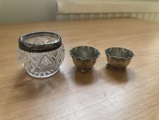 Antique Silver Hallmarked Crystal Salt Cellar + 2 x Silver Plated Salt Bowls!