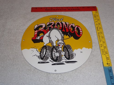 #ad VINTAGE FORD BRONCO SUV HORSE 🐴WHEELS 11 3 4quot; PORCELAIN METAL GASOLINE OIL SIGN $149.99
