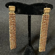 Vintage Swarovski Fit Earrings Orange Crystals Multi-Strand Gold Tone Chains