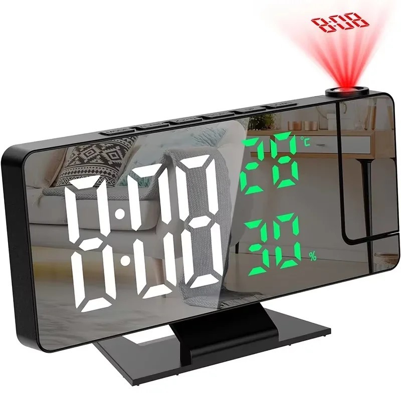 LED Digital Projection Alarm Clock Time Temperature USB Plug in Digital Alarm Cl