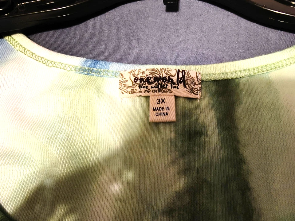 Blusa One World Mujer 3X Turquesa Gasa Con Etiqueta Abertura Trasera Patrón Sea-Life Foto 3 de 4