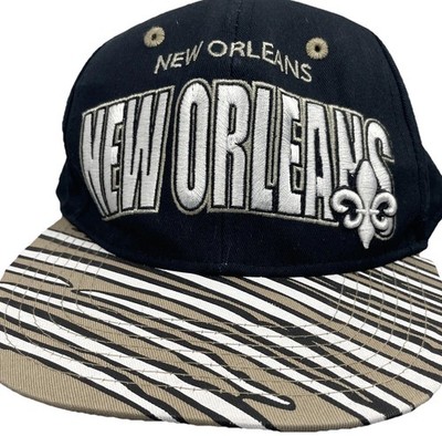 New Orleans Snapback Hat Black Gold Fleur-de-lis Embroidered Striped