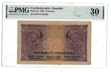 30 PMG 10 Korun 1919 Czechoslovakia Banknote # 8a
