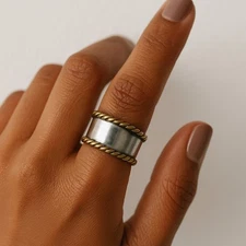 Vintage Mexican sterling silver and brass twisted band ring with .925 stamp 