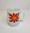 Anchor Hocking Milk Glass Vintage Floral Coffee Tea Cup Mug MCM Stacking Handle