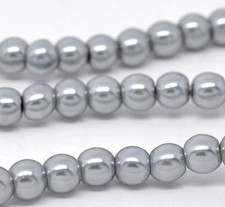 Gray Glass Pearl Round Beads 8mm, 1 16" Strand of Approx. 55 Beads, US Seller