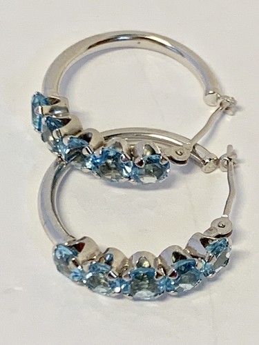 10k White Gold Natural Blue Topaz Earrings - Picture 3 of 7