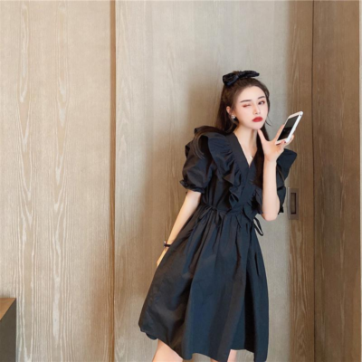 Women's Dress Small Black Dress Slimming Temperament Bubble Sleeved Shirt  Dress | eBay