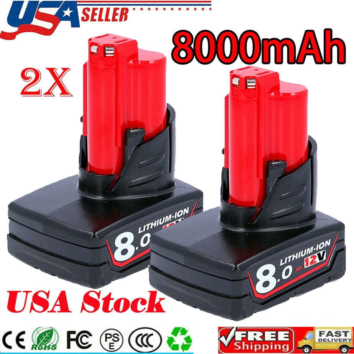 Milwaukee M12 48-11-2460 XC 8.0Ah Li-Ion Battery 2-Pack Extended Capacity