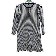 J. Crew Dress Womens Shift Dress Striped Navy Long Sleeves Pockets Size PXXS