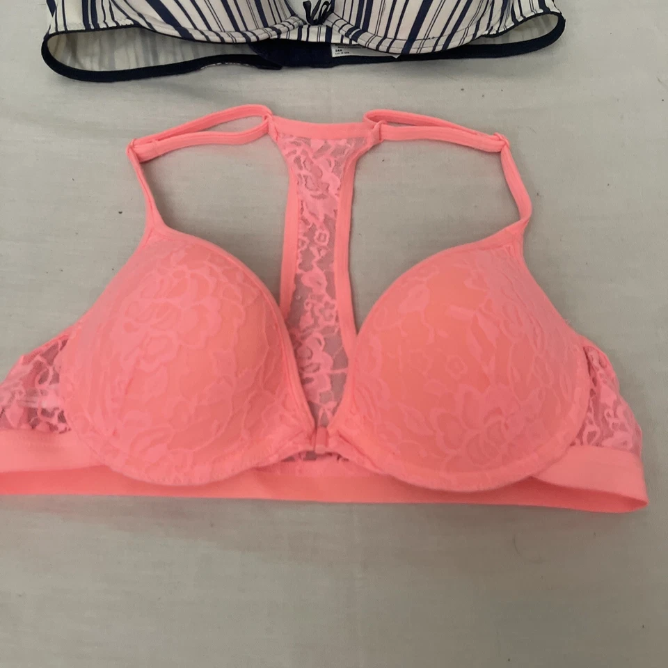 Lot Of 2 So /M 34A Underwire Convertible T-Shirt Pink Blue White Stripes - Image 2 of 4