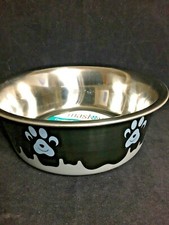 Set of 2 COASTAL Maslow Design Series Food Bowl Blk/Grey Dogs Paw 3.5 cups/28oz