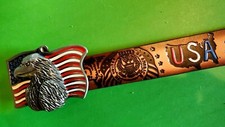 USA Patriotic Genuine Leather Belt  Epoxy USA EAGLE Buckle 28"-54" waist 