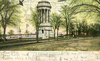 Postcard Antique View of  Soldiers & Sailors Monument w/glitter, New York, NY.