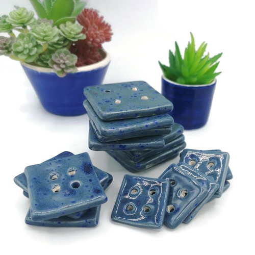 1Pc Large Sewing Button, Handmade Ceramic Speckled Blue Buttons For Coat, Blouse - Picture 2 of 10