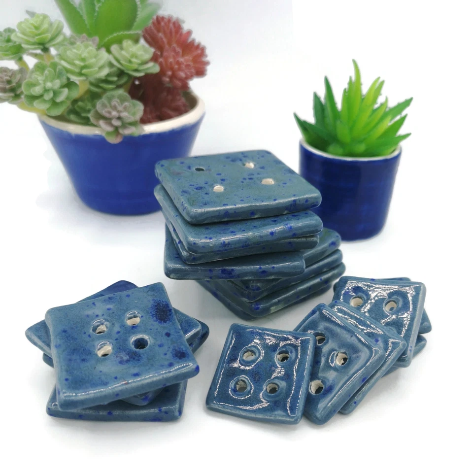 1Pc Large Sewing Button, Handmade Ceramic Speckled Blue Buttons For Coat, Blouse - Image 2 of 4