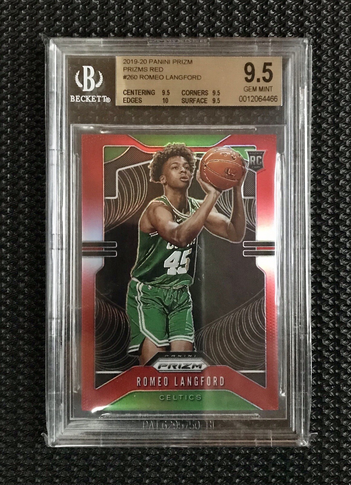 2019-20 Romeo Langford /299 Red Prizm BGS 9.5 Celtics RC #260