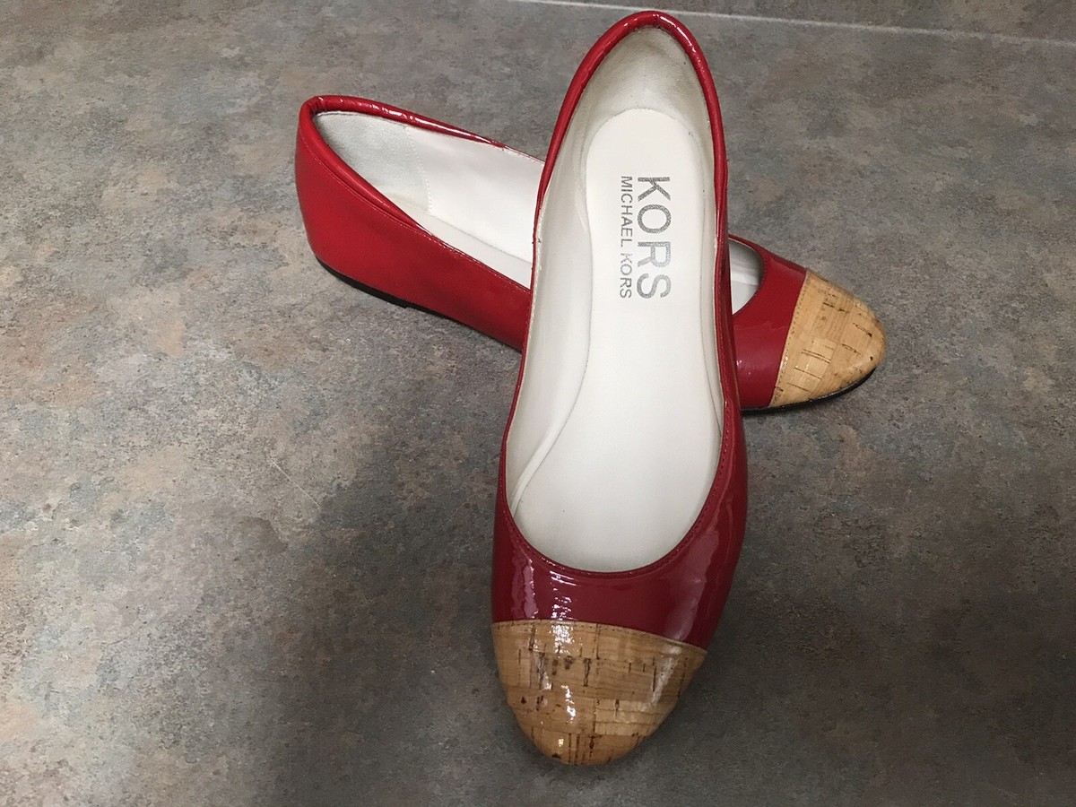 Women’s Michael Kors Red Cork Patent Leather Flats Size (CON70)