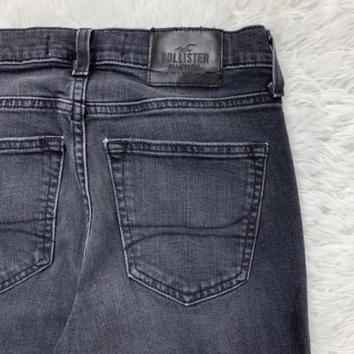 Hollister Jeans Mens 28x30 Black Slim Straight Distressed Destroyed Denim Punk - Picture 13 of 15
