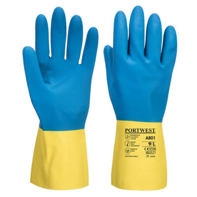 Portwest A801 Double Dipped Latex Gauntlet Chemical Resistant Flock Lined Gloves