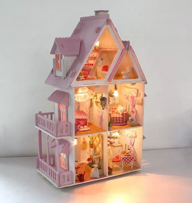 DIY Large Wooden Kids Doll House Barbie Kit Play Dollhouse Mansion Furniture