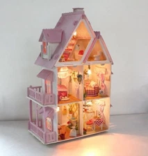 DIY Large Wooden Kids Doll House Barbie Kit Play Dollhouse Mansion Furniture 
