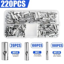 220x Aluminum Bare Wire Splice Terminals Ferrule Butt Crimp Connectors 22-10 AWG