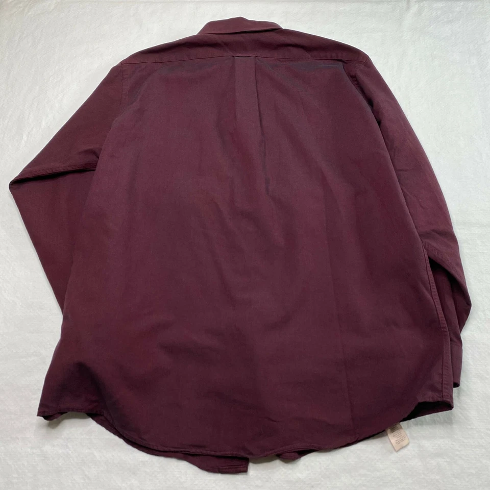 Camisa de vestir Bill Blass para hombre talla 16,5 granate con botones bolsillo Oxford sin arrugas Foto 2 de 4