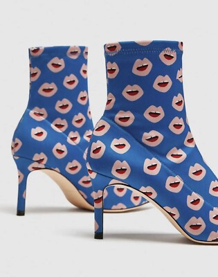 Zara PRINTED STRETCH HIGH HEEL ANKLE BOOTS Size - Main Image