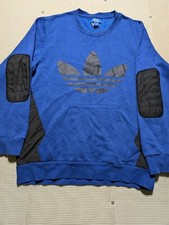 Adidas Sweater Blue Black Pullover Sweatshirt Soft Warm Long Trefoil Logo Large